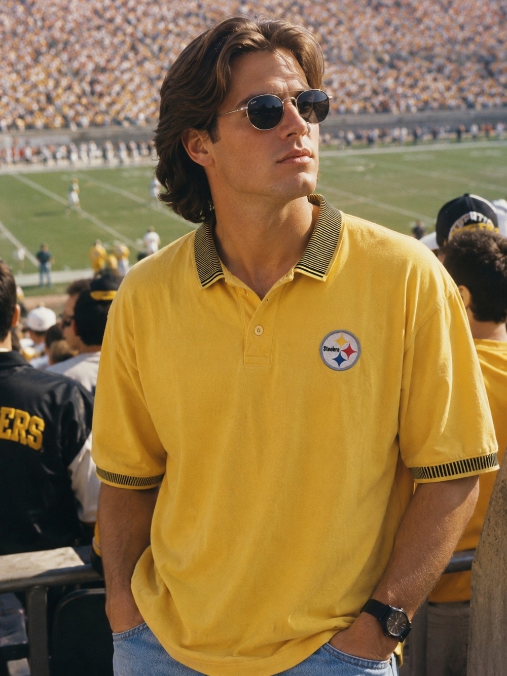 90sVintage Pittsburgh Steelers Polo Shirt XL Yellow Pro Edge NFL Football Cotton